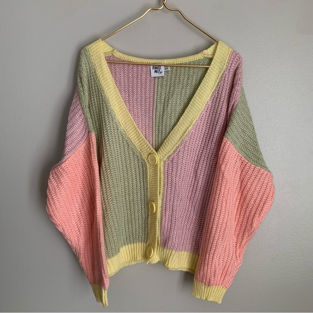 Princess Polly Naomi pastel color block chunky knit boxy cardigan size s/m - Picture 3 of 8